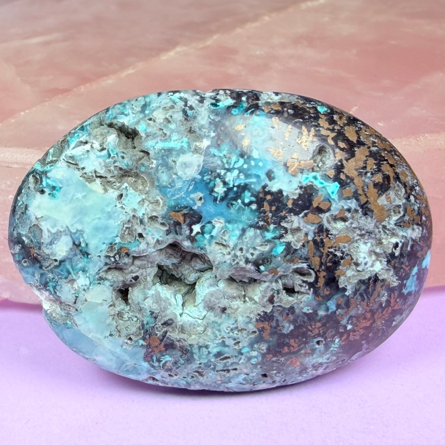 Rare Native Copper, Chrysocolla + Chalcedony Cabochon