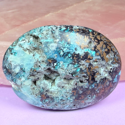 Rare Native Copper, Chrysocolla + Chalcedony Cabochon
