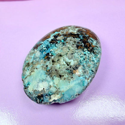 Rare Native Copper, Chrysocolla + Chalcedony Cabochon