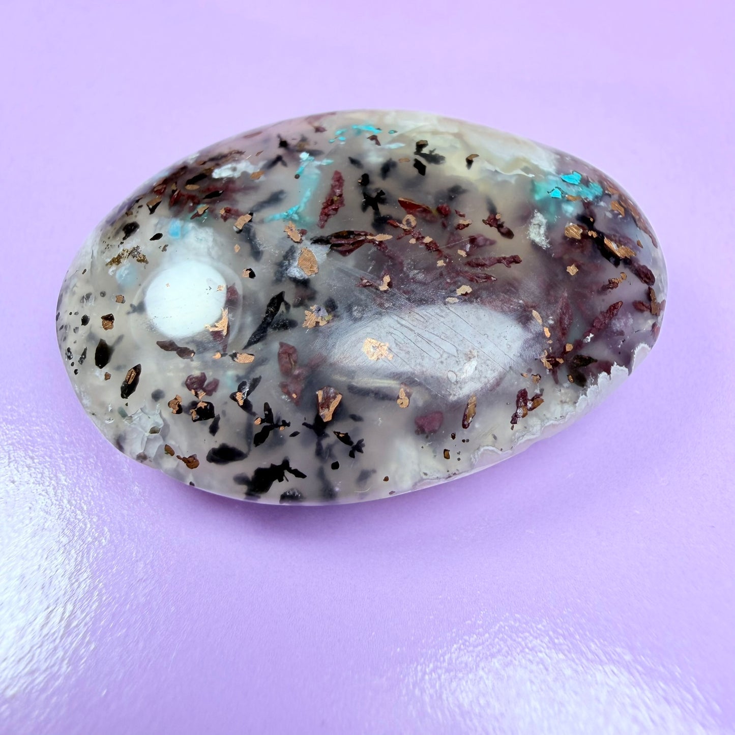 Rare Native Copper, Chrysocolla + Chalcedony Cabochon