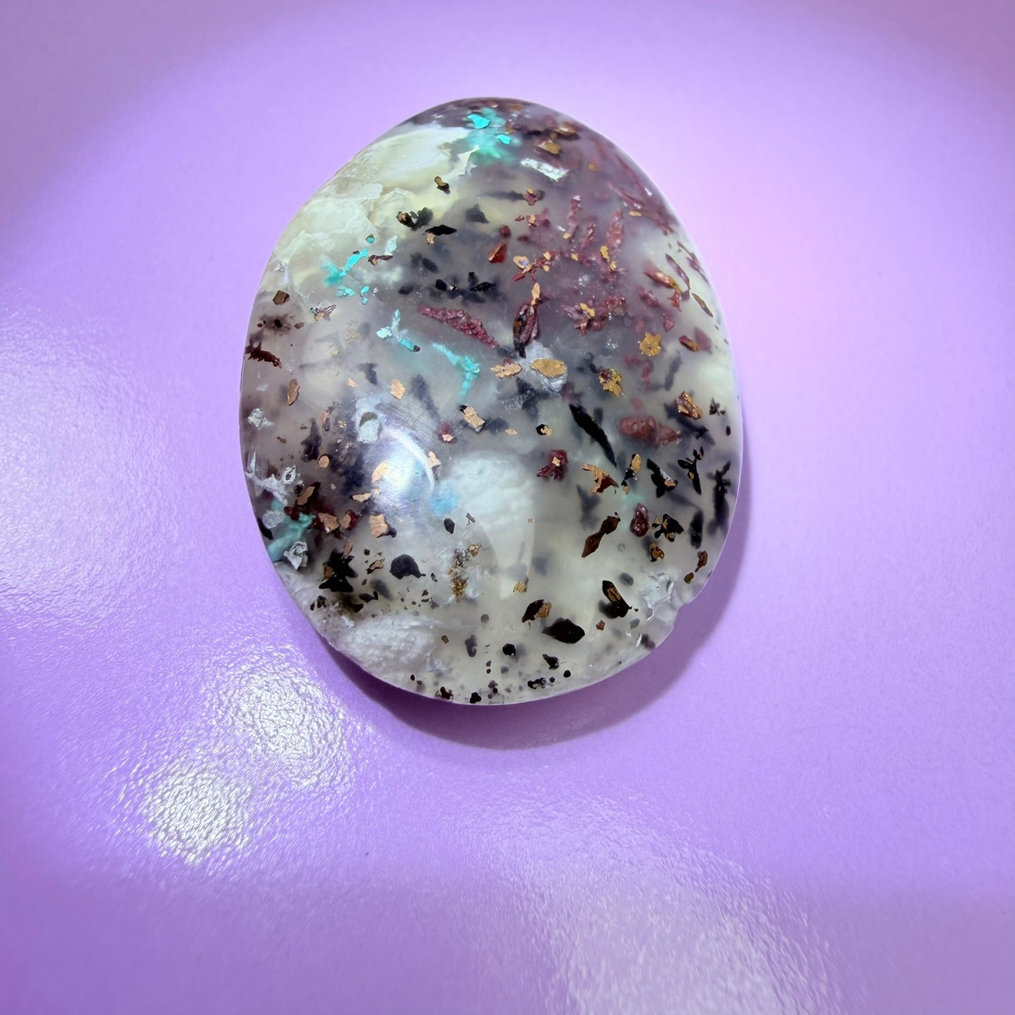 Rare Native Copper, Chrysocolla + Chalcedony Cabochon