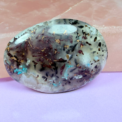 Rare Native Copper, Chrysocolla + Chalcedony Cabochon