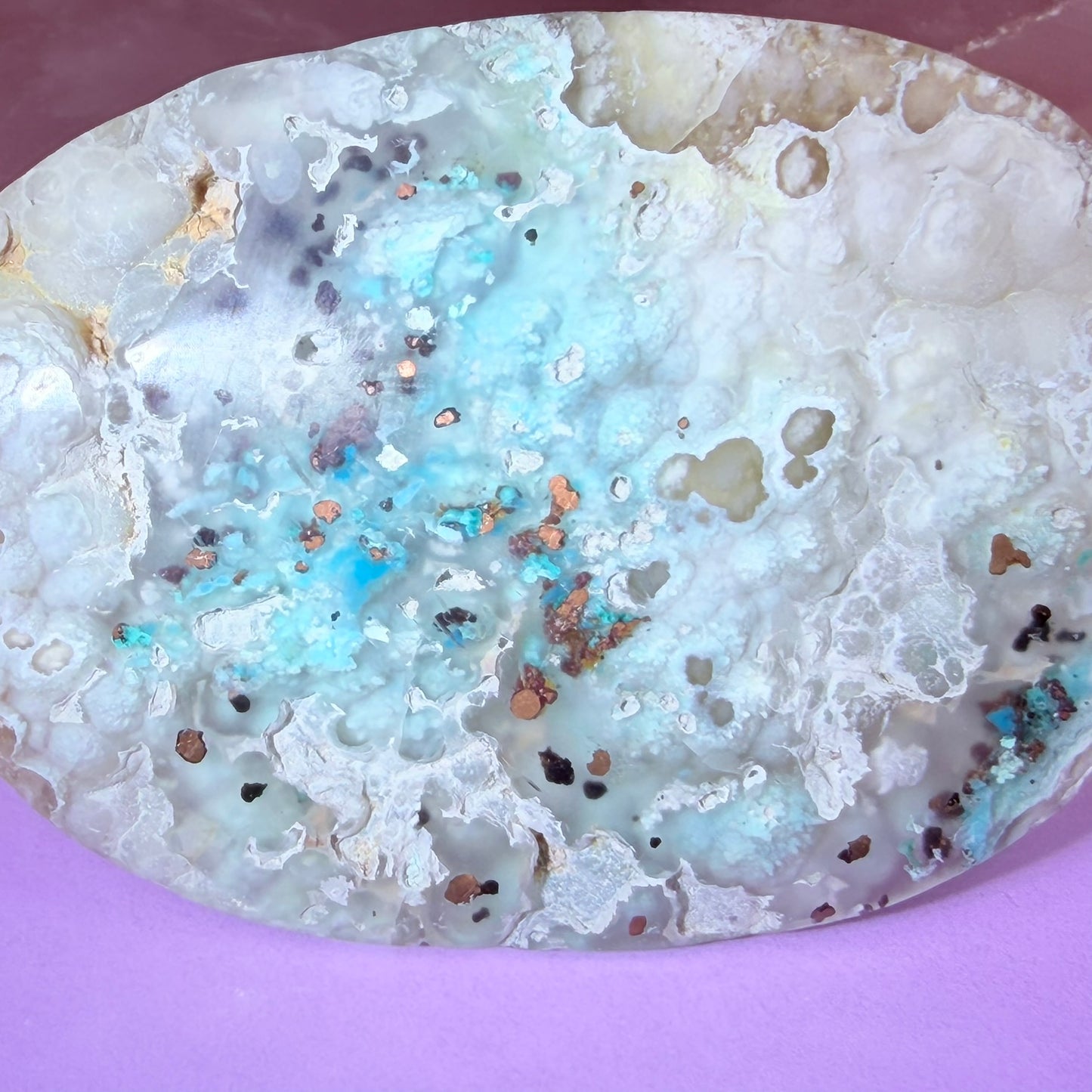 Rare Native Copper, Chrysocolla + Chalcedony Cabochon
