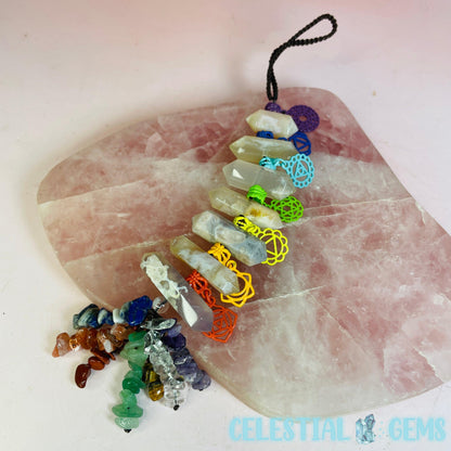 Flower Agate Double Terminated Point Hanger with Chakra Bead Pendulum