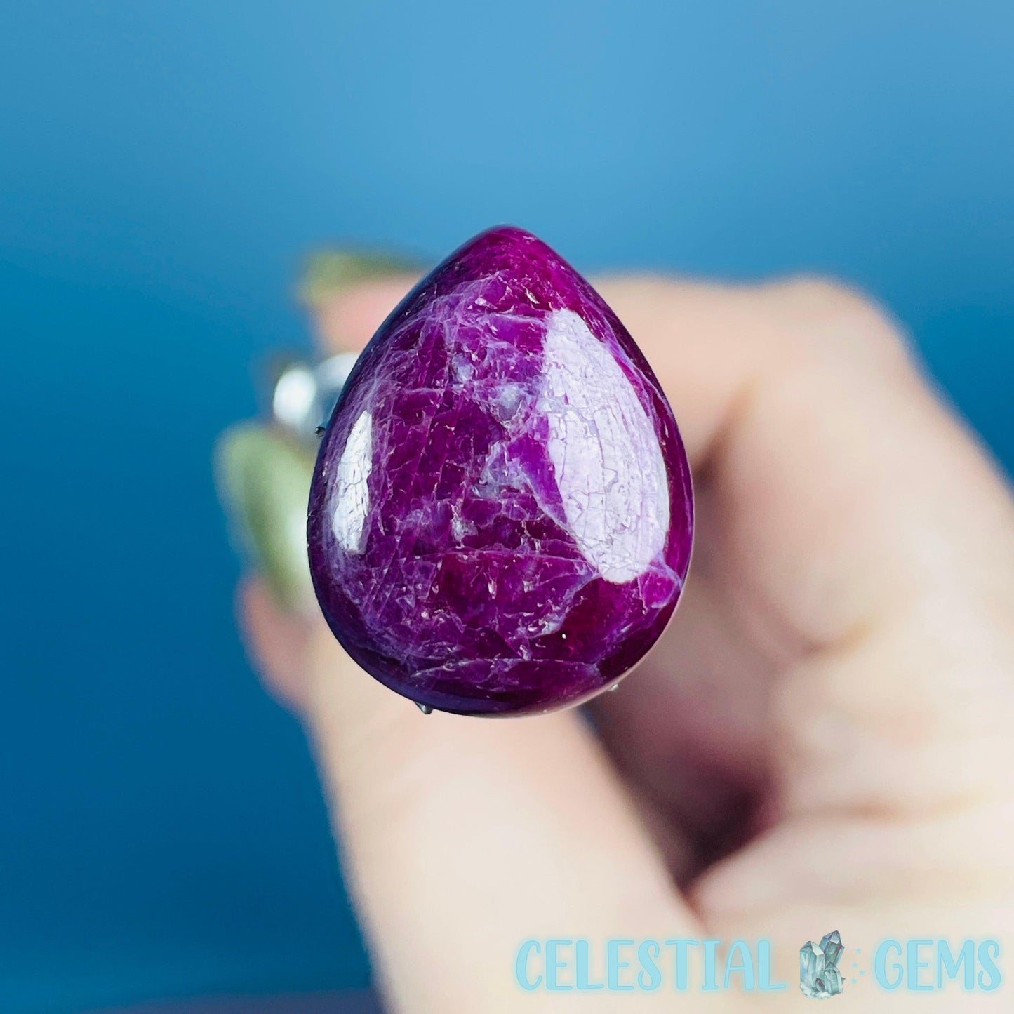 Ruby Teardrop Cabochon Crystal (UV Reactive)