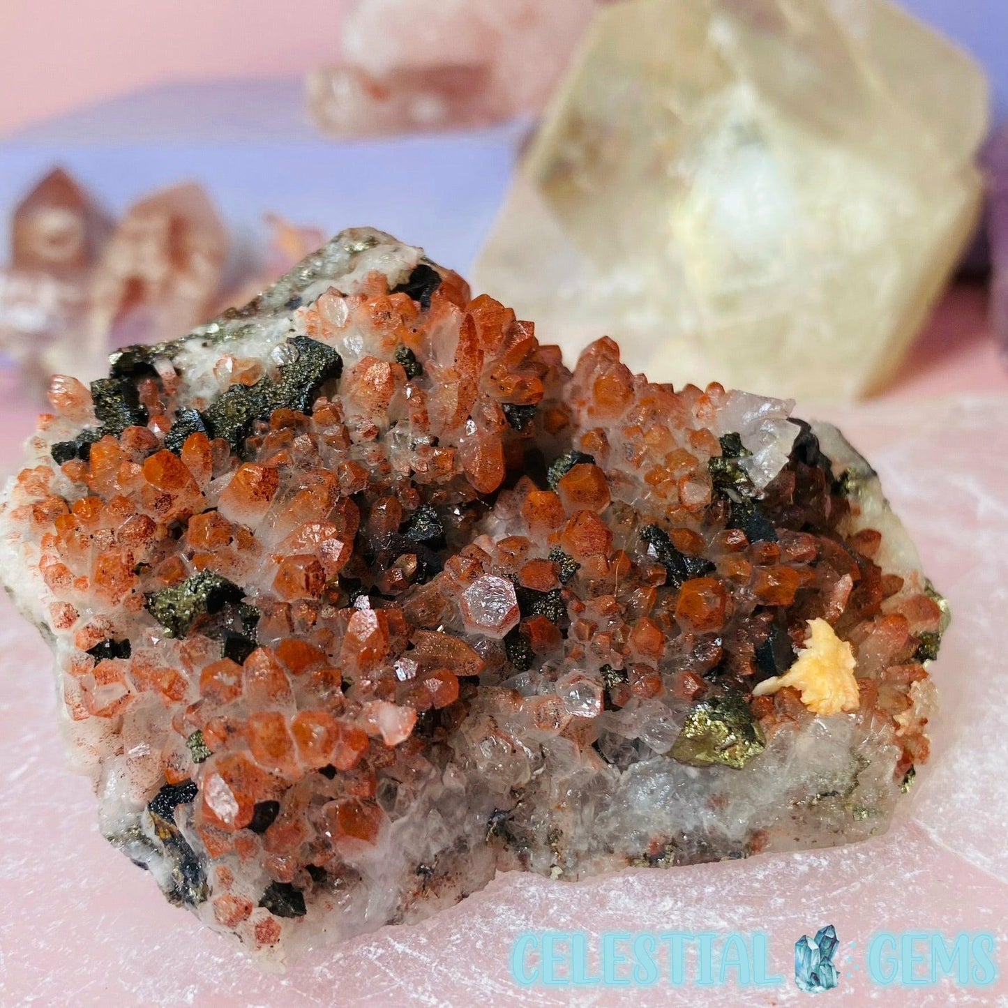 Red Hematoid Quartz with Pyrite + Dolomite Medium Cluster Specimen B