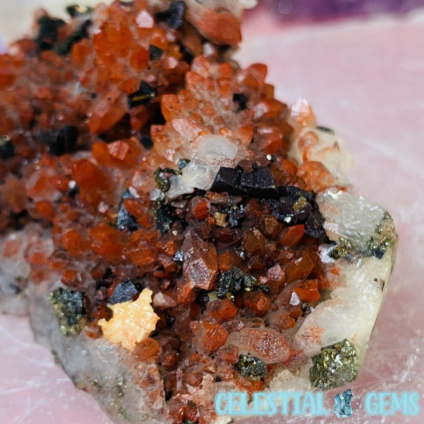 Red Hematoid Quartz with Pyrite + Dolomite Medium Cluster Specimen B