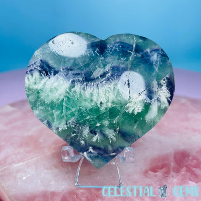 Snow Feather Fluorite Heart Medium Carving