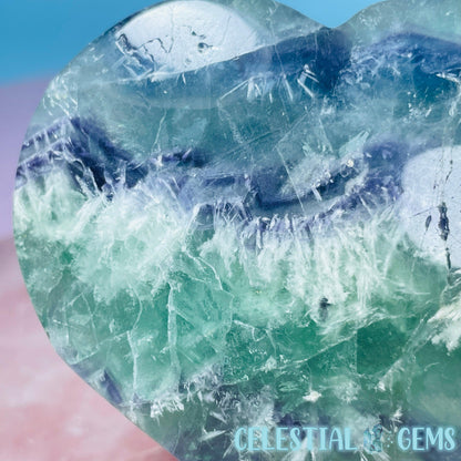 Snow Feather Fluorite Heart Medium Carving