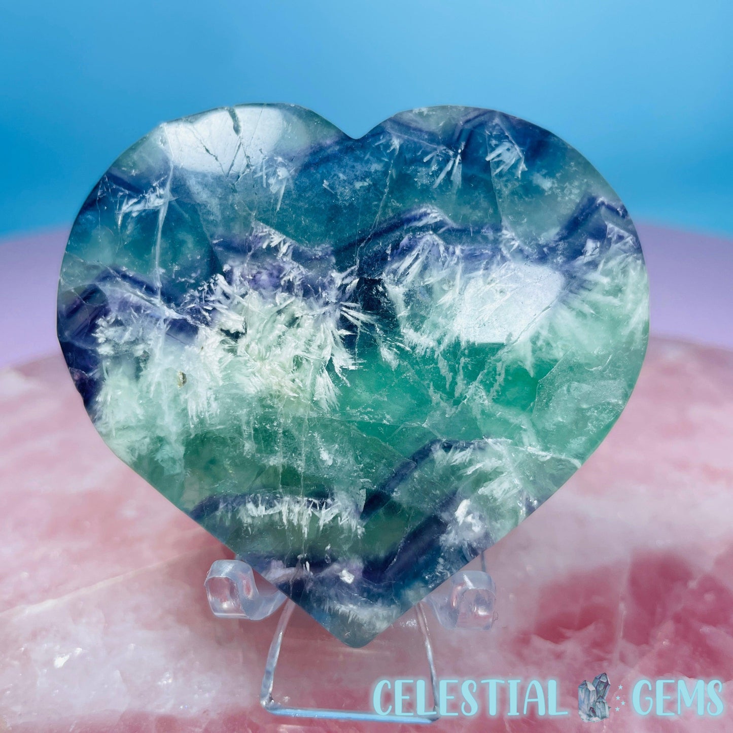 Snow Feather Fluorite Heart Medium Carving