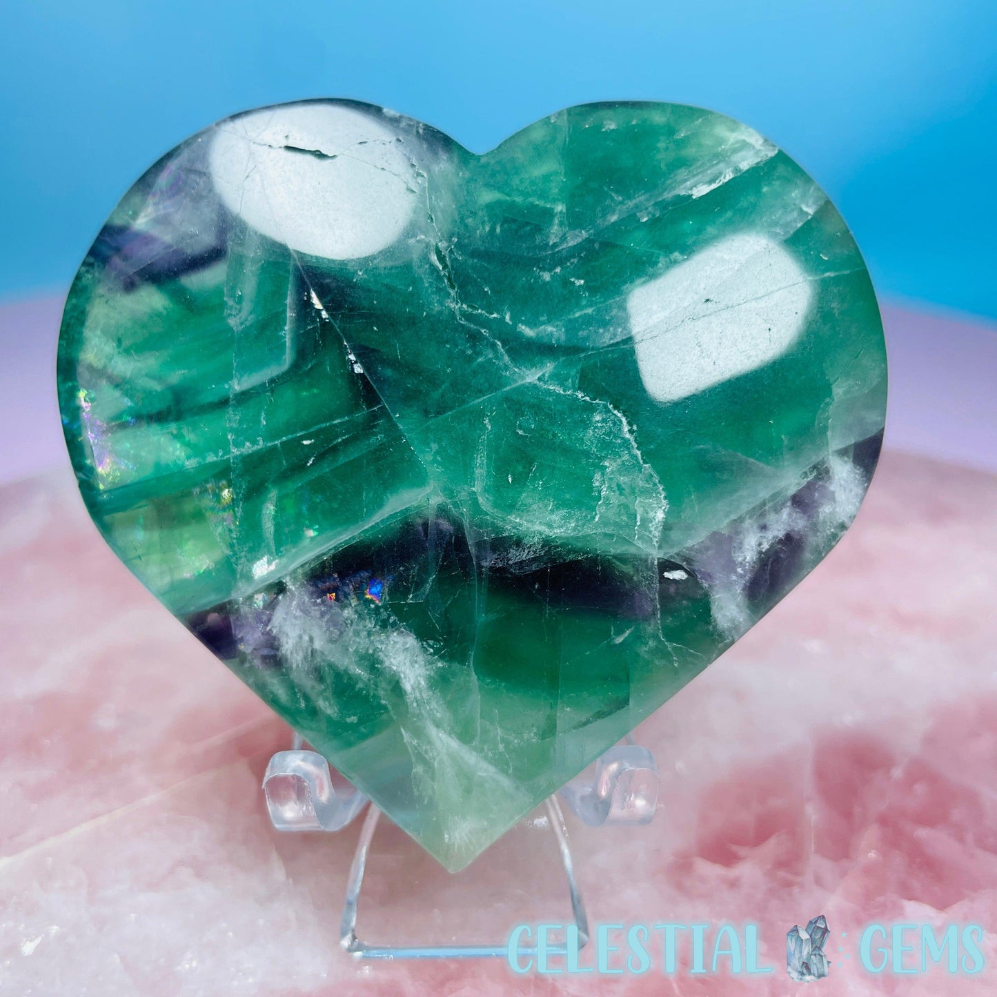 Snow Feather Fluorite Heart Medium Carving