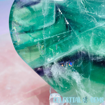 Snow Feather Fluorite Heart Medium Carving