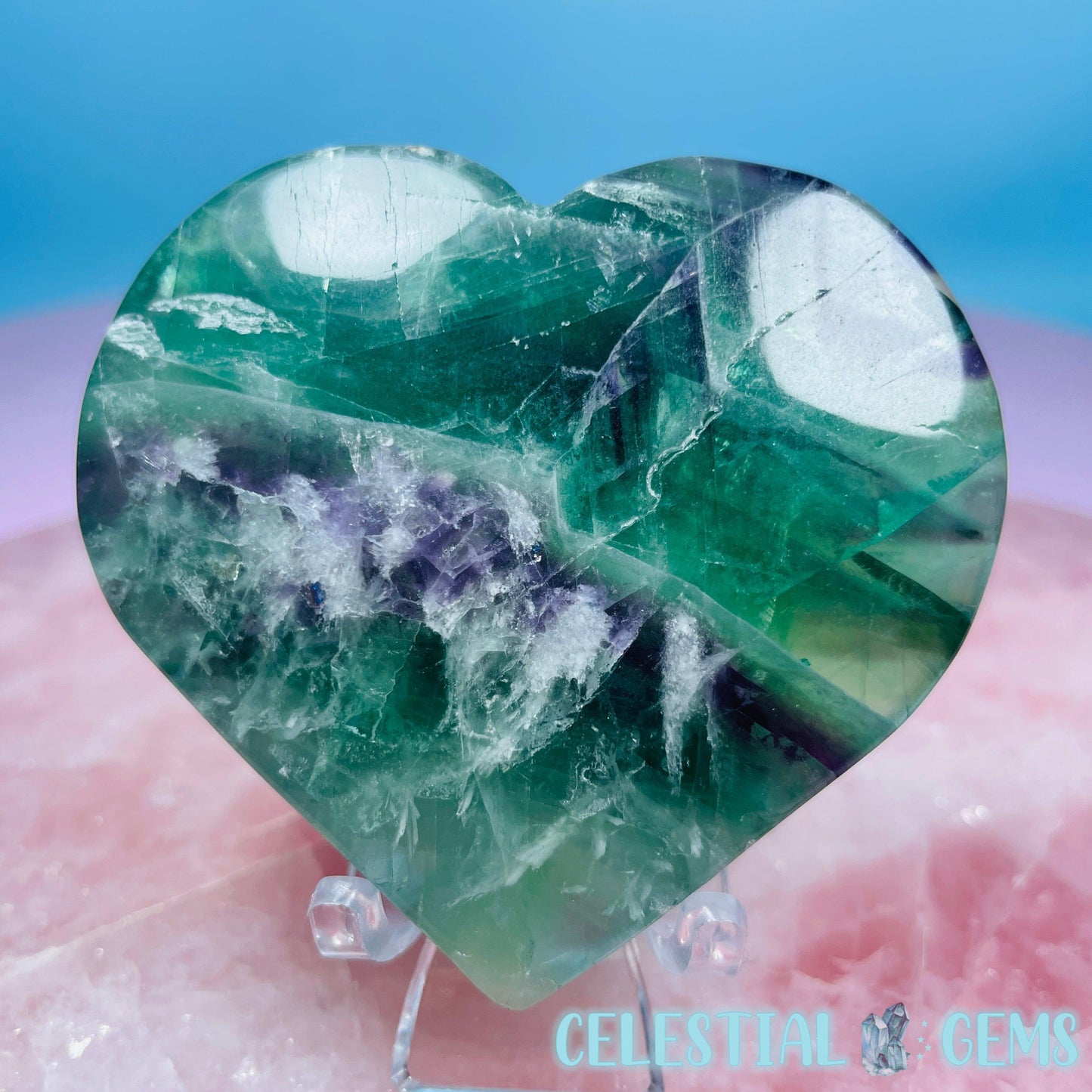 Snow Feather Fluorite Heart Medium Carving