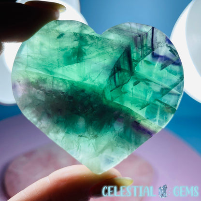 Snow Feather Fluorite Heart Medium Carving