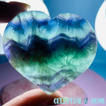 Snow Feather Fluorite Heart Medium Carving