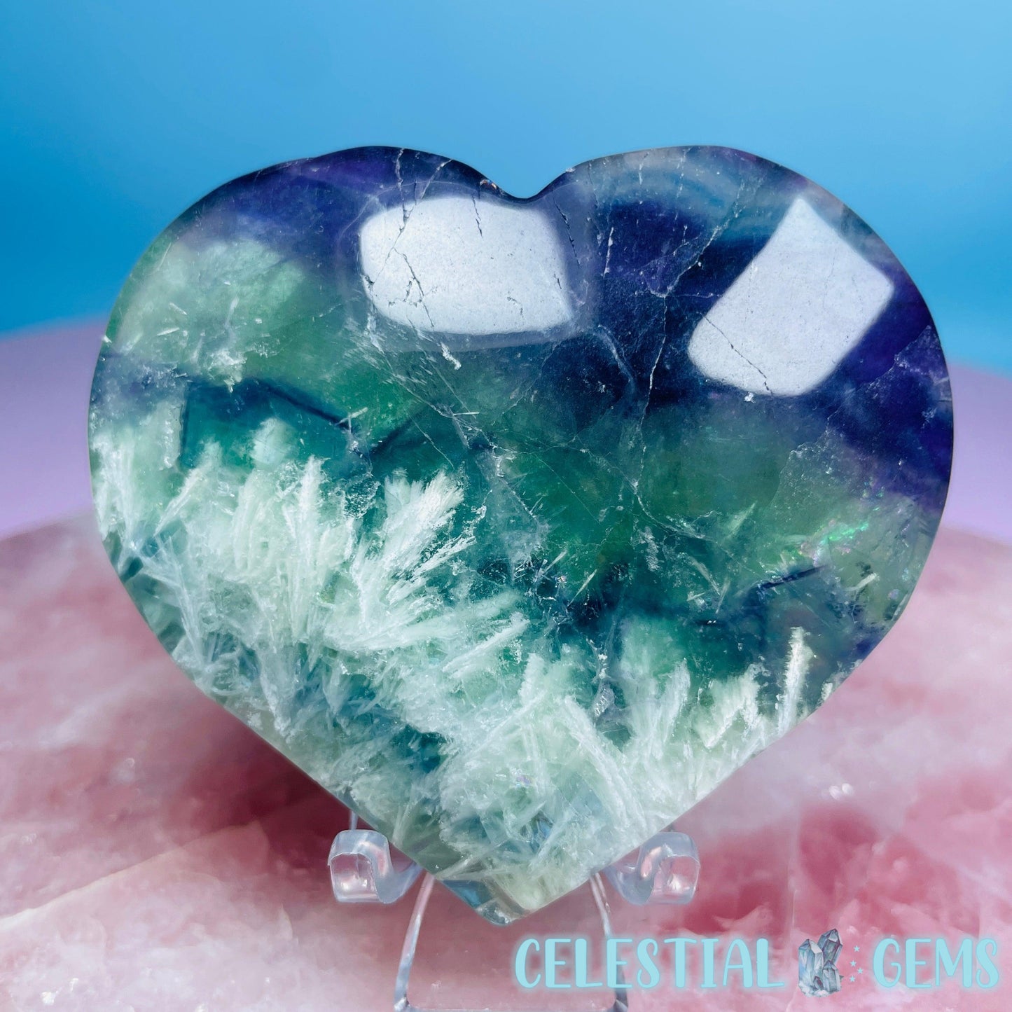 Snow Feather Fluorite Heart Medium Carving
