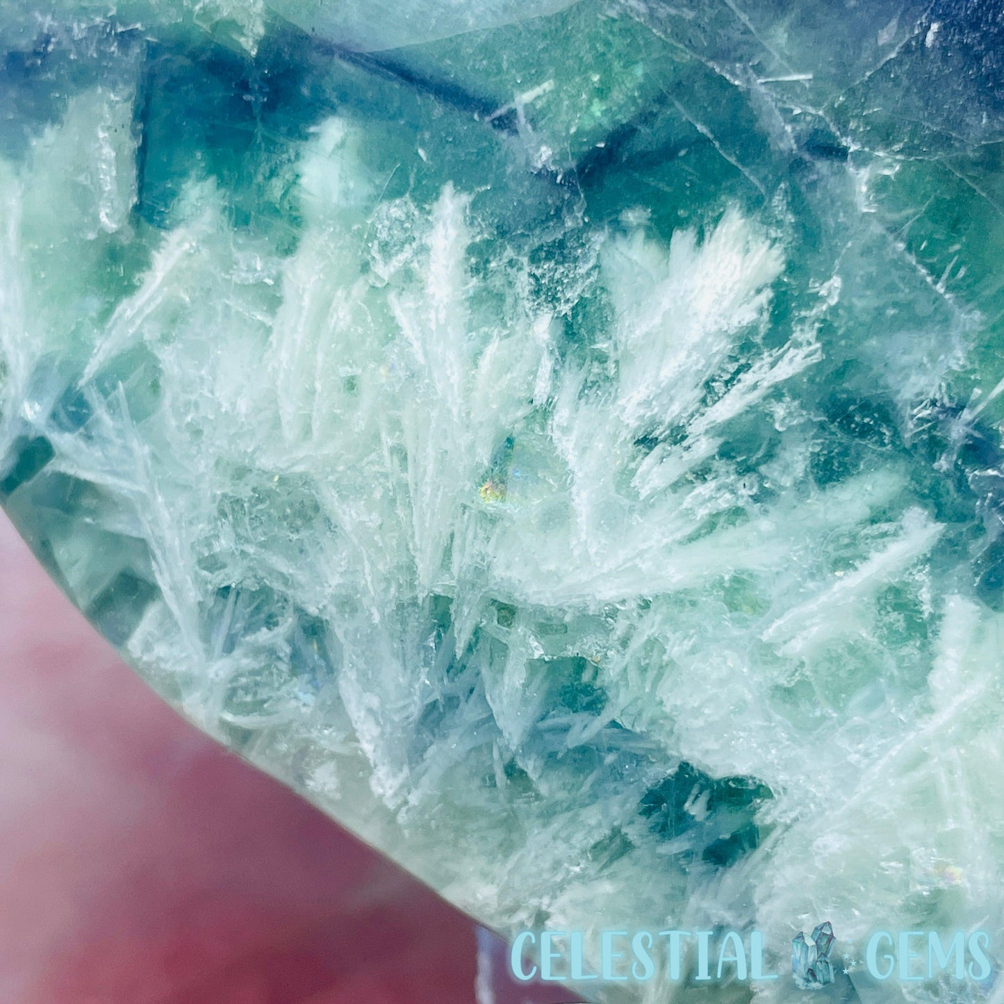 Snow Feather Fluorite Heart Medium Carving