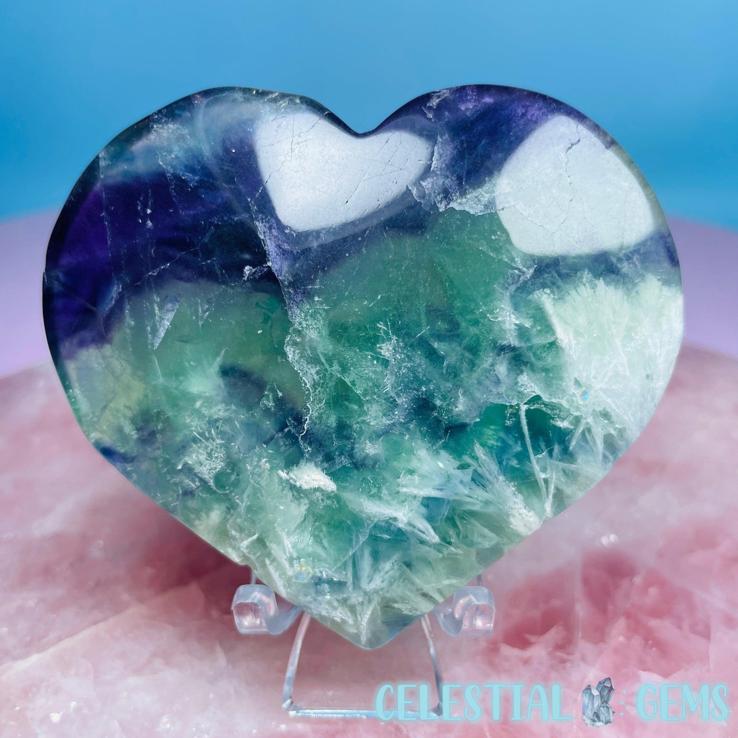 Snow Feather Fluorite Heart Medium Carving