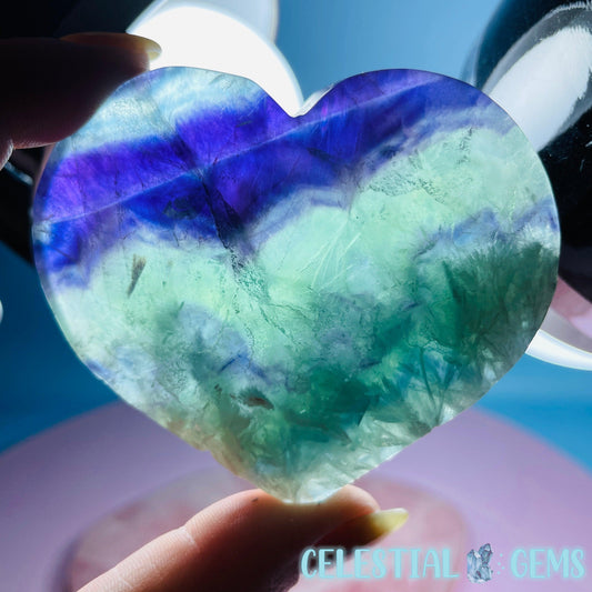 Snow Feather Fluorite Heart Medium Carving