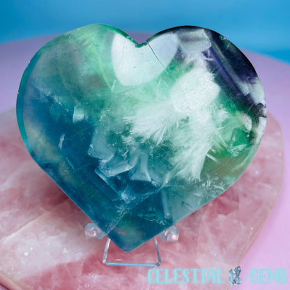 Snow Feather Fluorite Heart Medium Carving