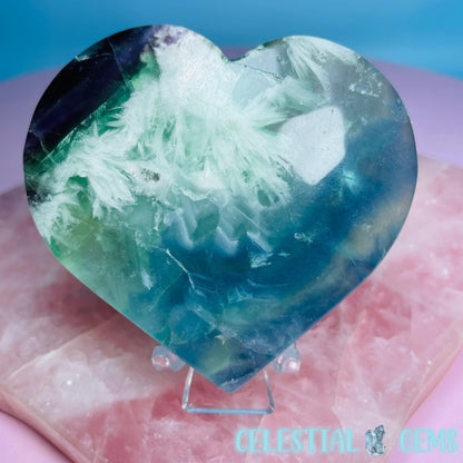 Snow Feather Fluorite Heart Medium Carving
