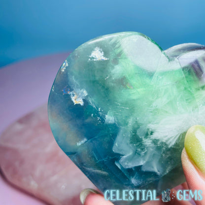 Snow Feather Fluorite Heart Medium Carving