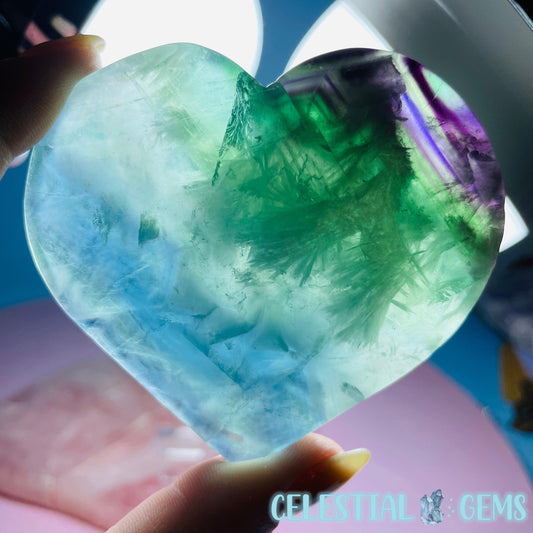 Snow Feather Fluorite Heart Medium Carving