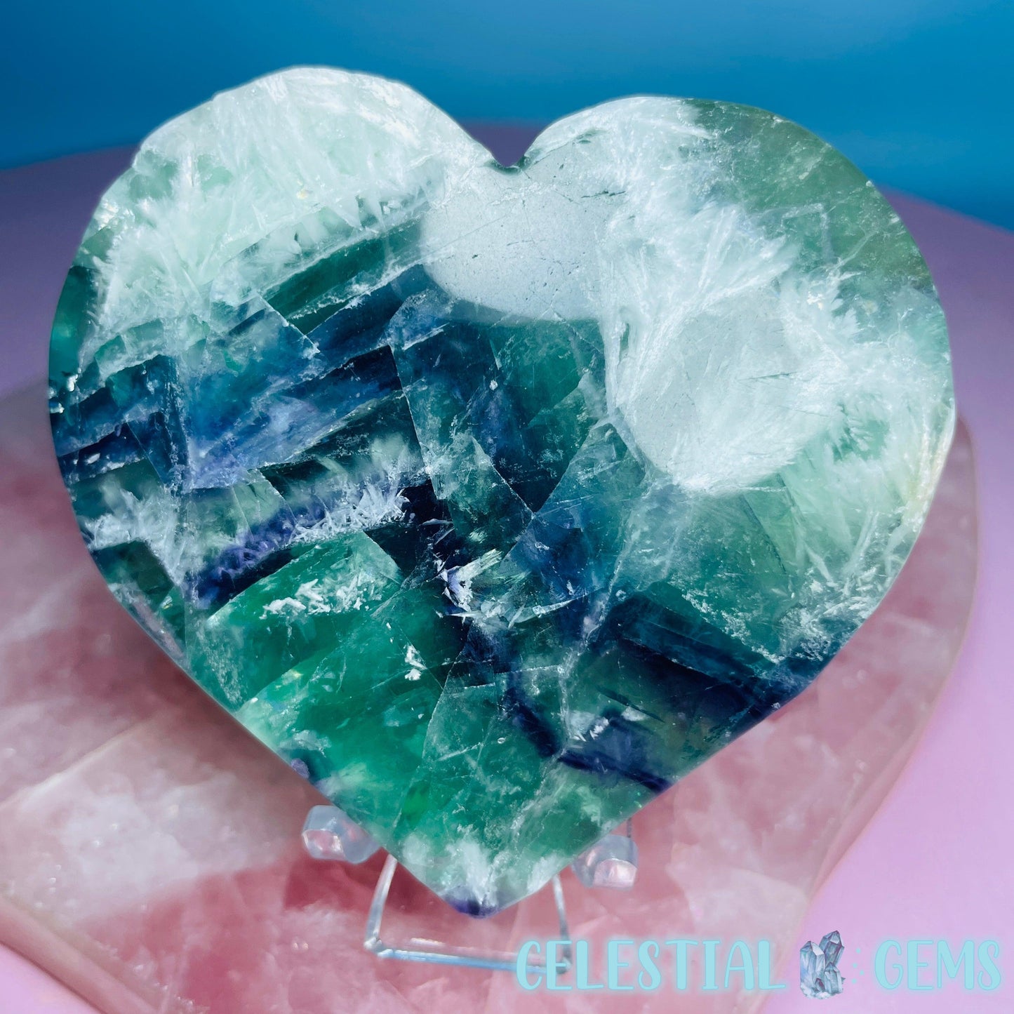 Snow Feather Fluorite Heart Medium Carving