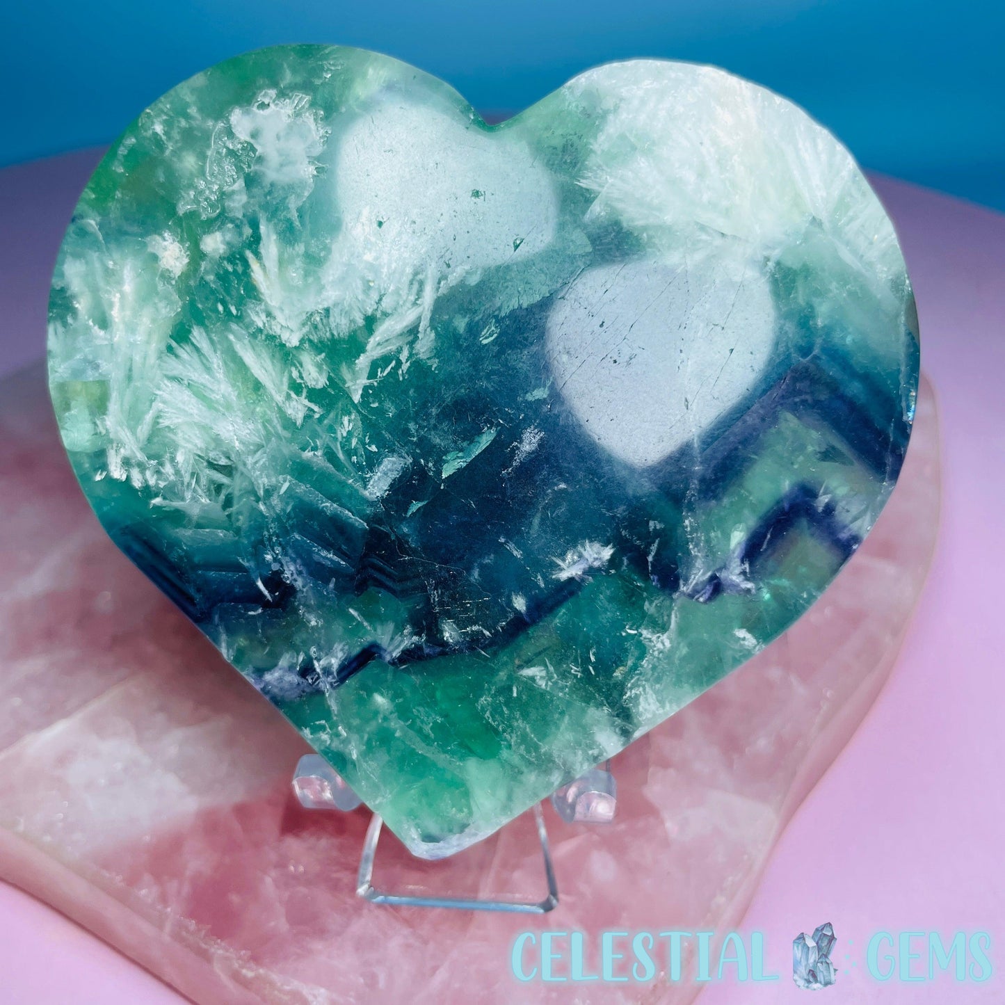Snow Feather Fluorite Heart Medium Carving