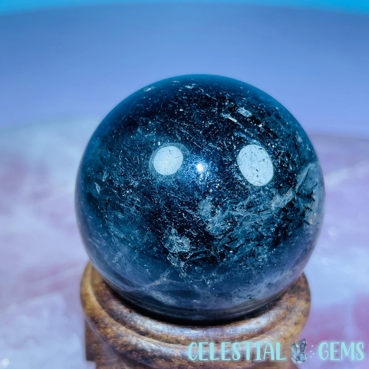 Black Needle Tourmaline in Quartz Small Sphere