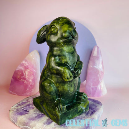 Green Jade Bunny Rabbit Large Carving