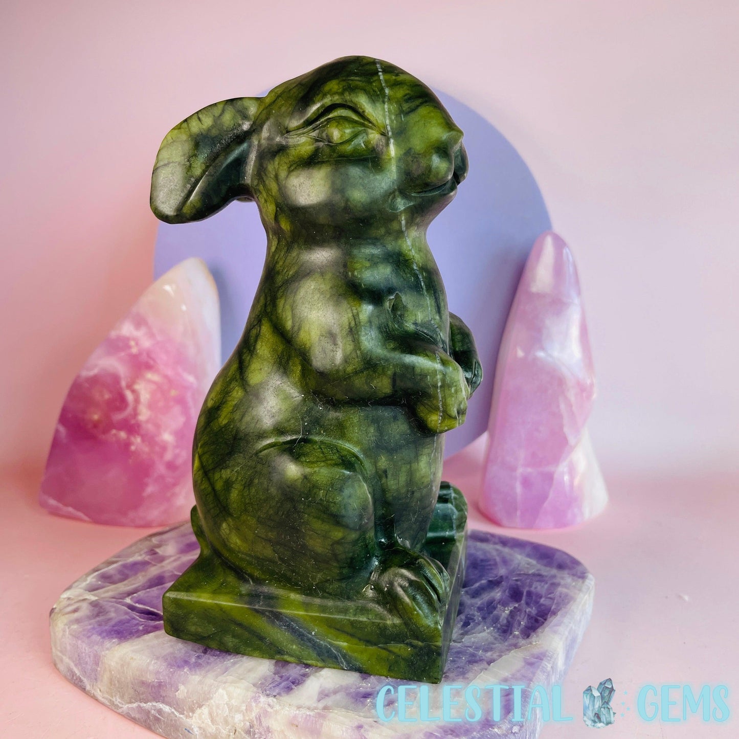 Green Jade Bunny Rabbit Large Carving