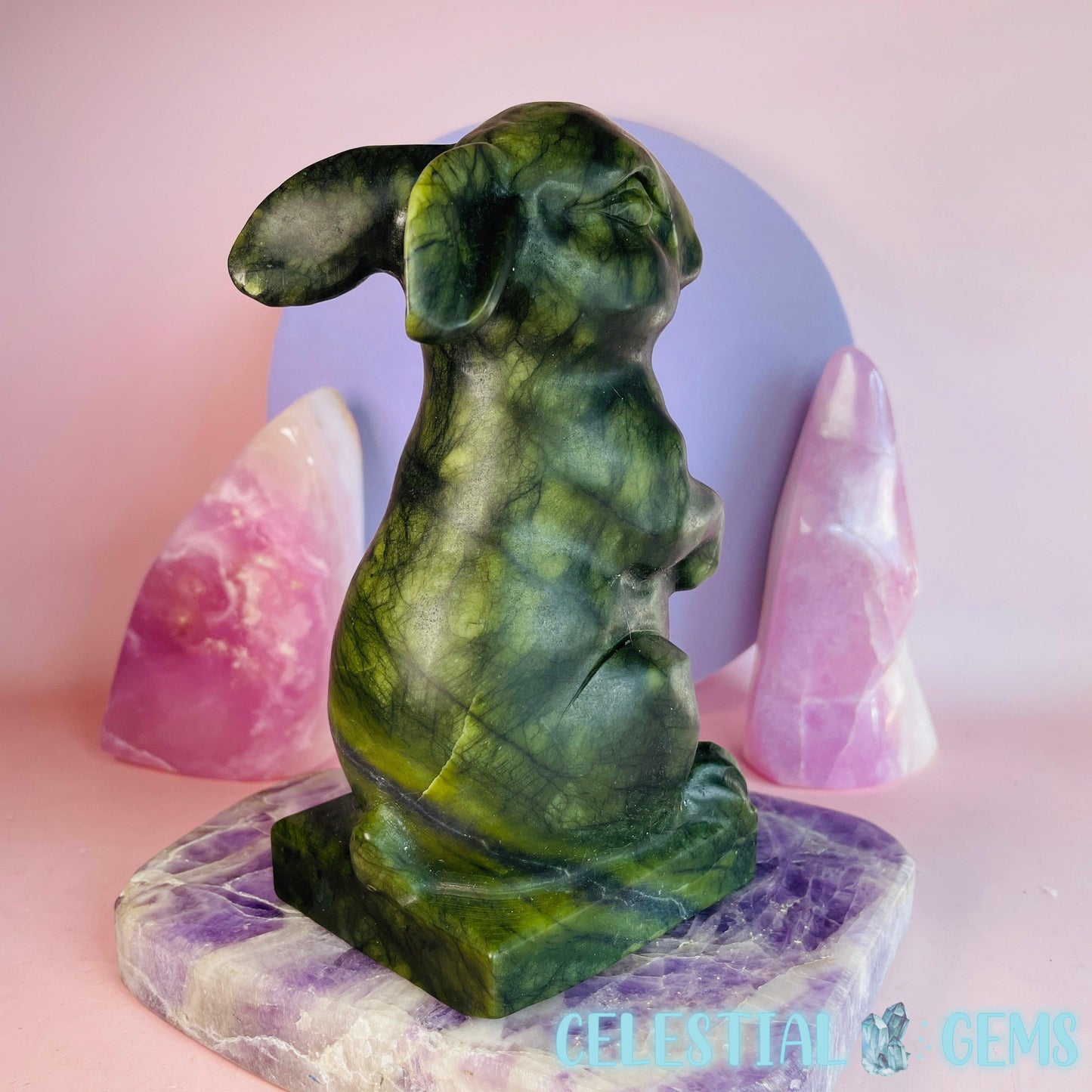 Green Jade Bunny Rabbit Large Carving