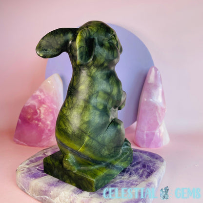 Green Jade Bunny Rabbit Large Carving