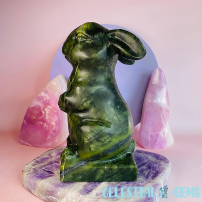 Green Jade Bunny Rabbit Large Carving