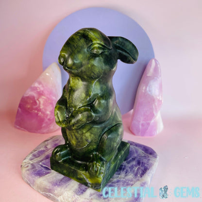 Green Jade Bunny Rabbit Large Carving