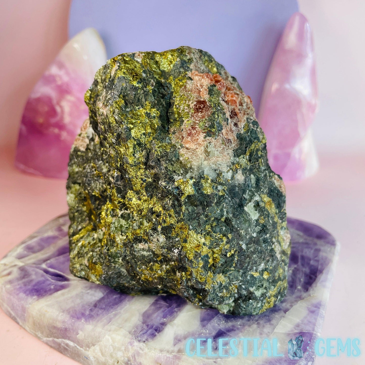 Rhodochrosite + Pyrite in Matrix Large Raw Specimen A