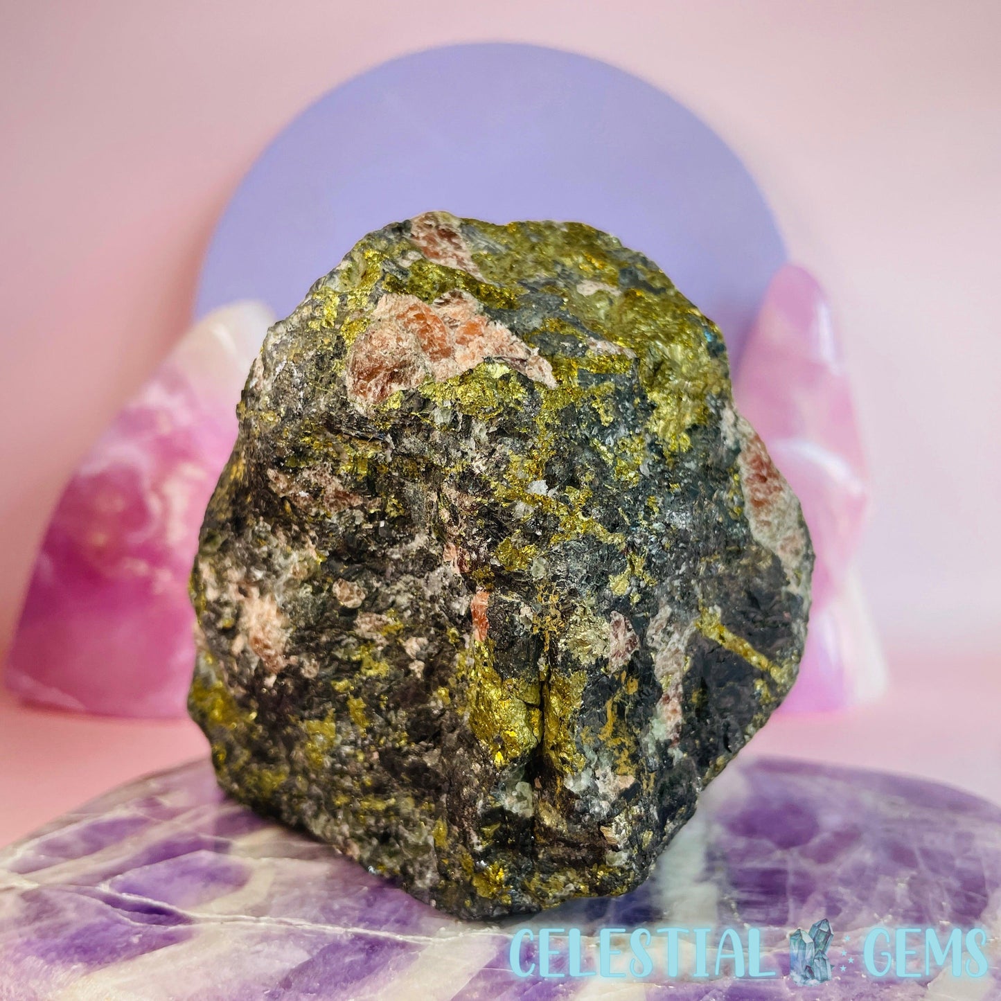 Rhodochrosite + Pyrite in Matrix Large Raw Specimen A