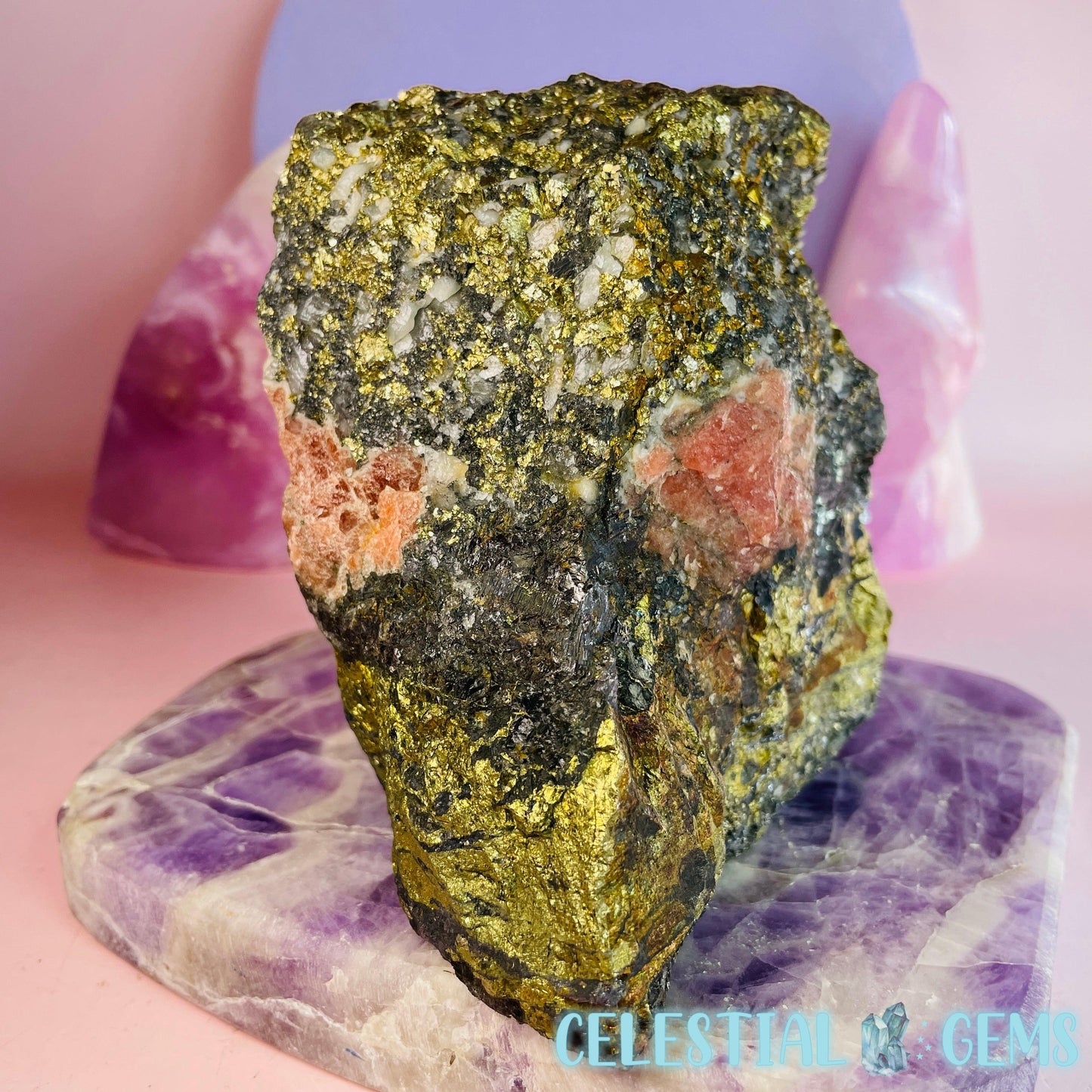 Rhodochrosite + Pyrite in Matrix Large Raw Specimen B