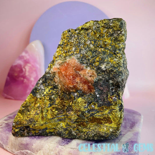 Rhodochrosite + Pyrite in Matrix Large Raw Specimen B