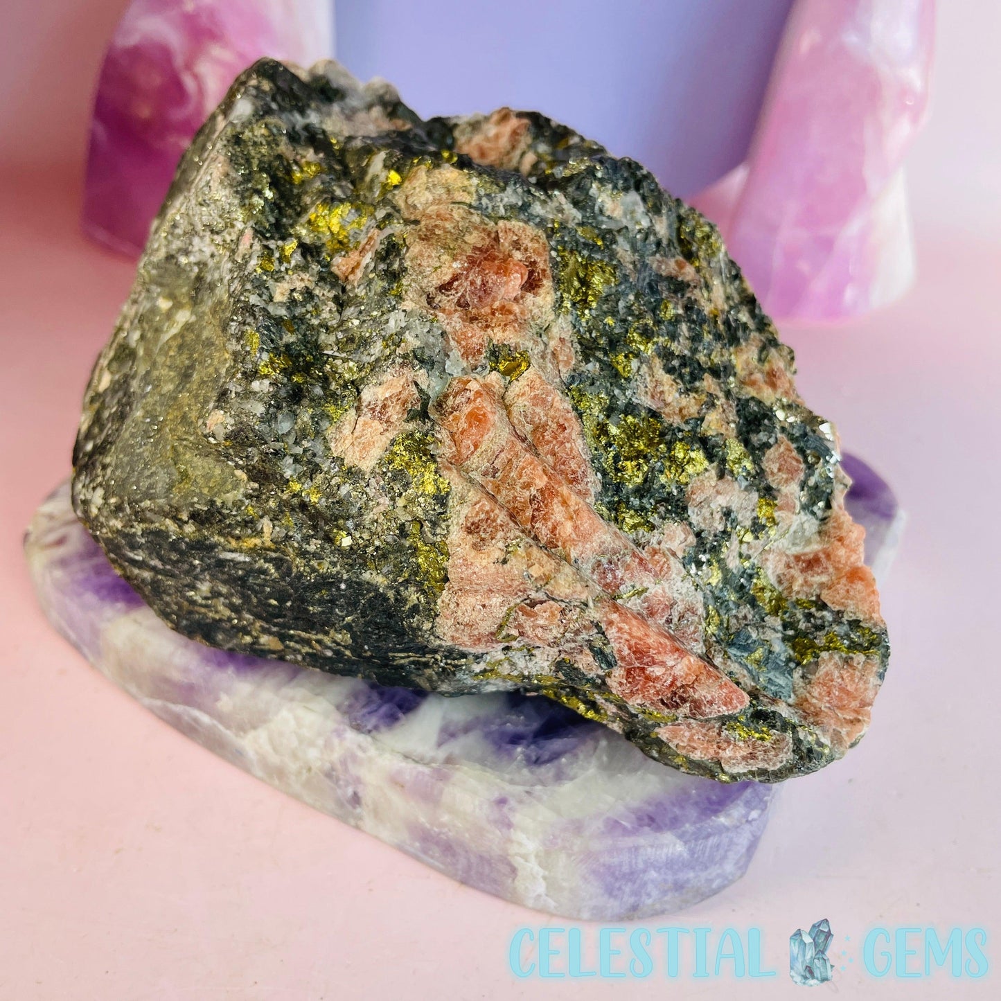 Rhodochrosite + Pyrite in Matrix Large Raw Specimen C