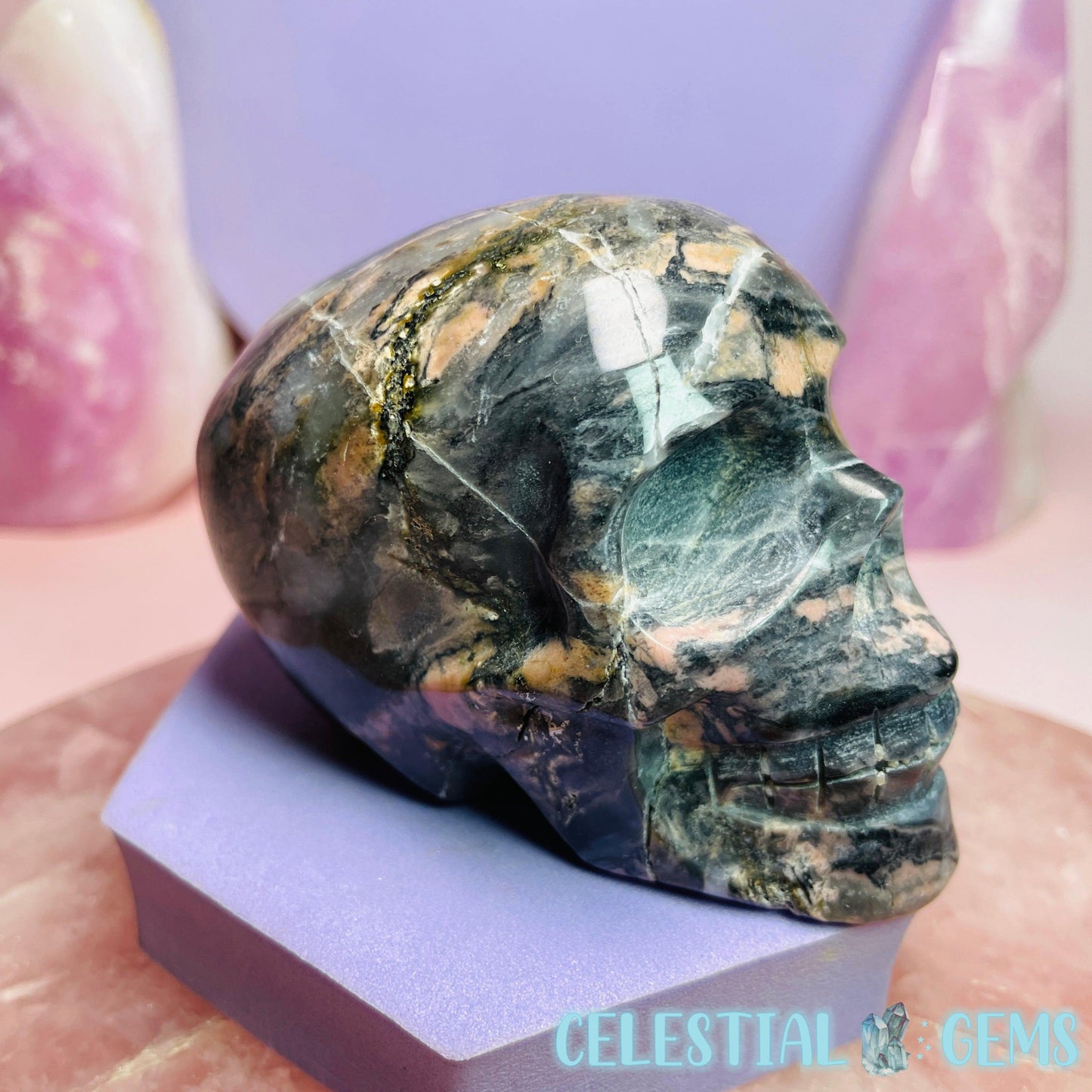 Rhodonite Skull Medium Carving