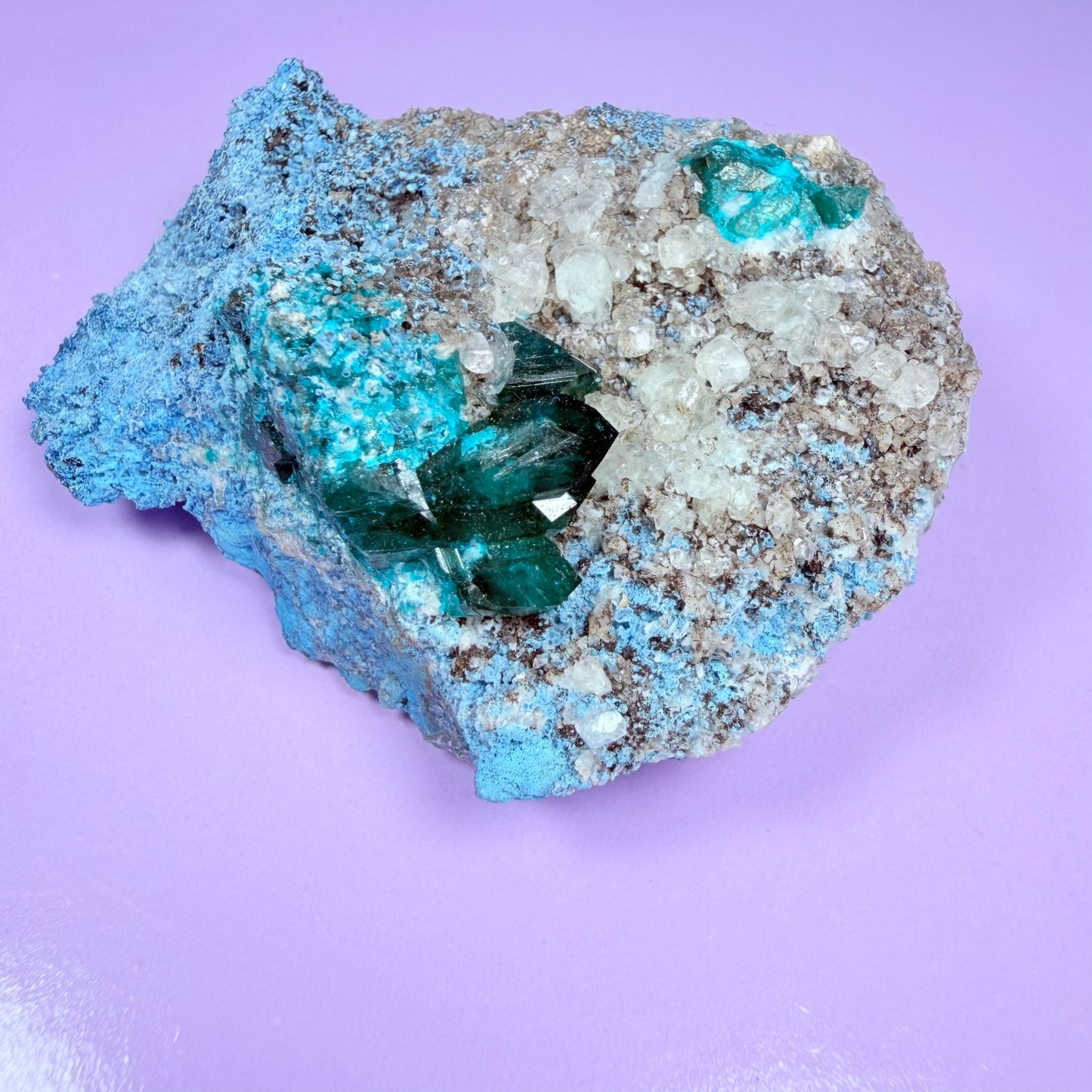 Rare Dioptase, Shattuckite + Calcite Cluster Specimen (Video)