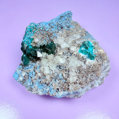 Rare Dioptase, Shattuckite + Calcite Cluster Specimen (Video)