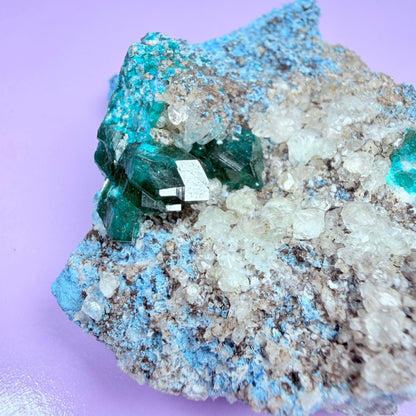 Rare Dioptase, Shattuckite + Calcite Cluster Specimen (Video)