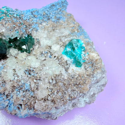 Rare Dioptase, Shattuckite + Calcite Cluster Specimen (Video)
