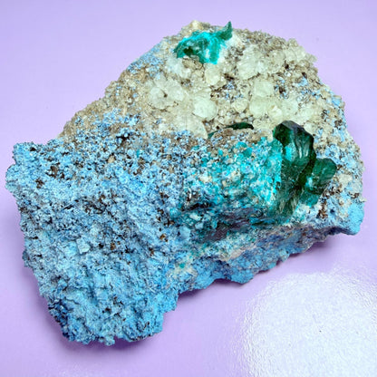 Rare Dioptase, Shattuckite + Calcite Cluster Specimen (Video)