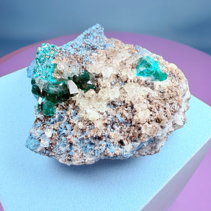 Rare Dioptase, Shattuckite + Calcite Cluster Specimen (Video)