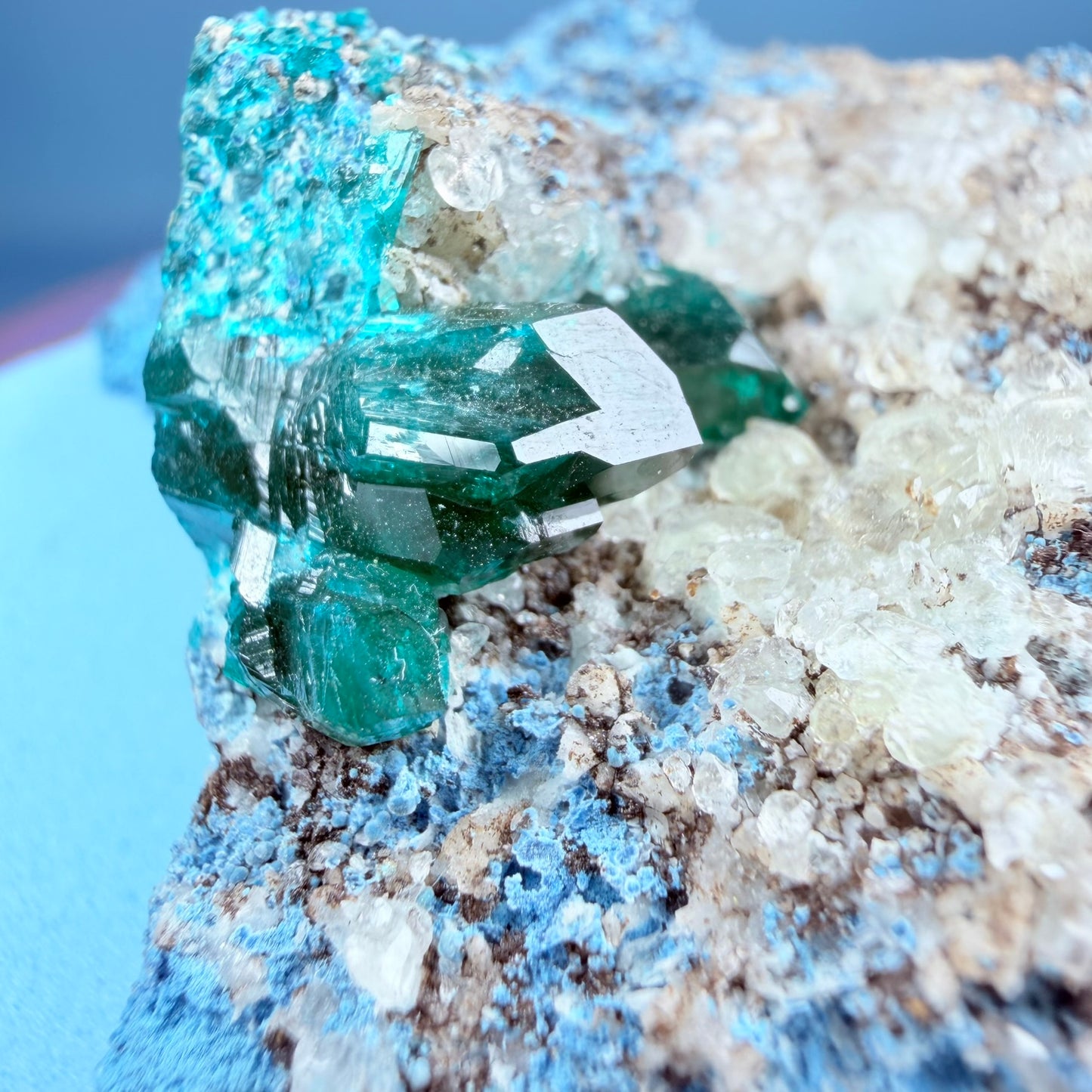 Rare Dioptase, Shattuckite + Calcite Cluster Specimen (Video)