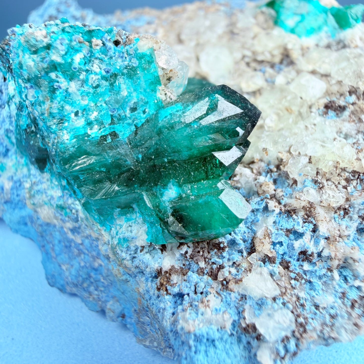 Rare Dioptase, Shattuckite + Calcite Cluster Specimen (Video)